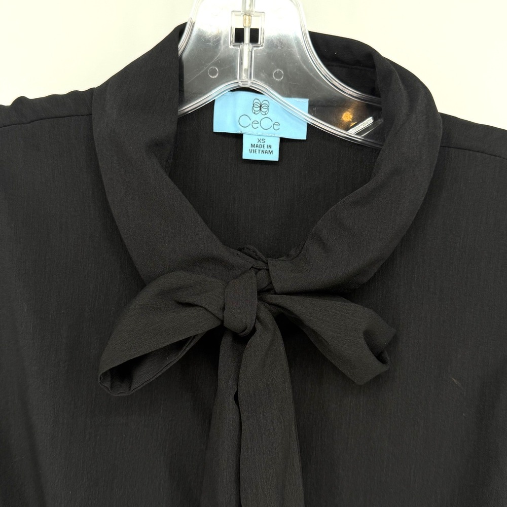 CeCe Sleeveless Bow Tie Blouse Womens XS Black Career Classic Minimalist Preppy - Picture 3 of 11